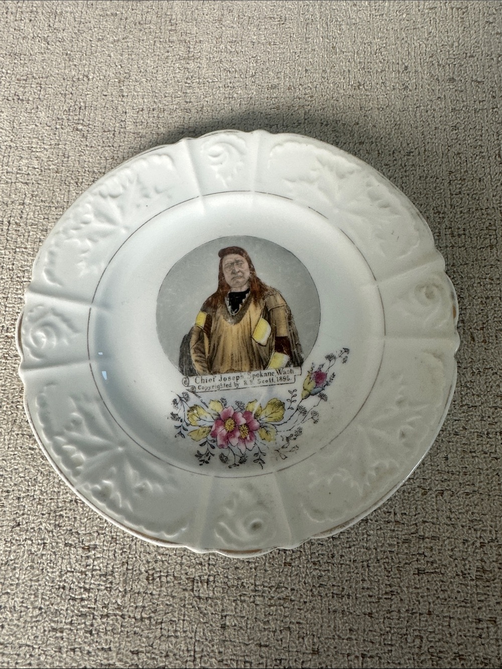 Antique 1895 Chief Joseph Souvenir Plate - Empire Tea Co., Spokane Wa -
